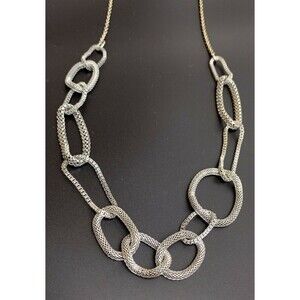 VTG American Eagle Large Box Chain Links Woven Necklace 36" Signed Silver Tone